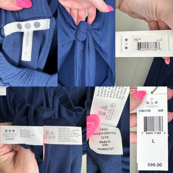 NWT Three Dots Luxe Tie Back Side Slit Night Iris Navy Ci Midi Dress Large - Picture 12 of 16
